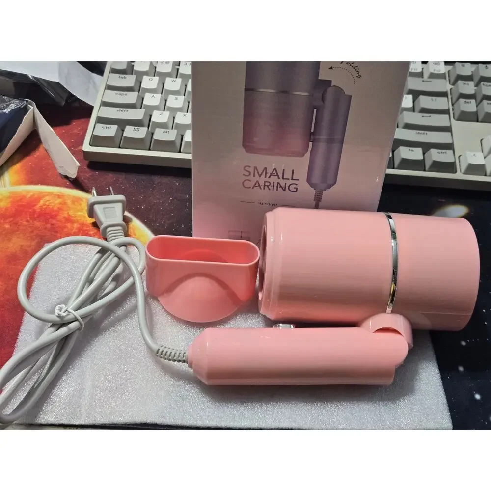 Compact Folding Travel Hair Dryer Pink Hot & Cold With Concentrator New Open Box